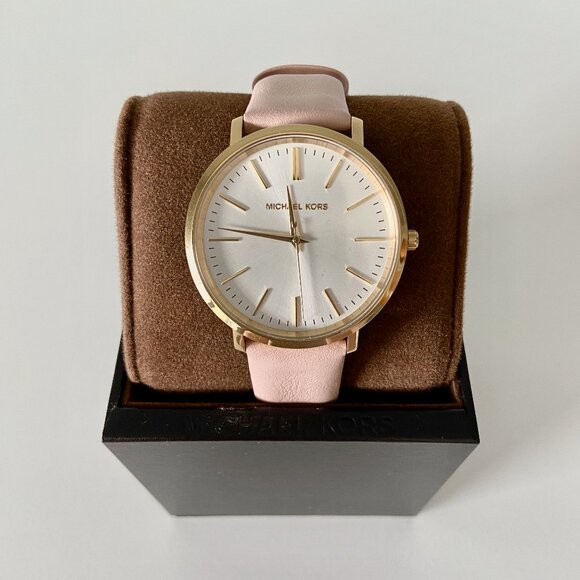 MICHAEL KORS Gold Tone and Pink Leather Watch - Picture 1 of 9